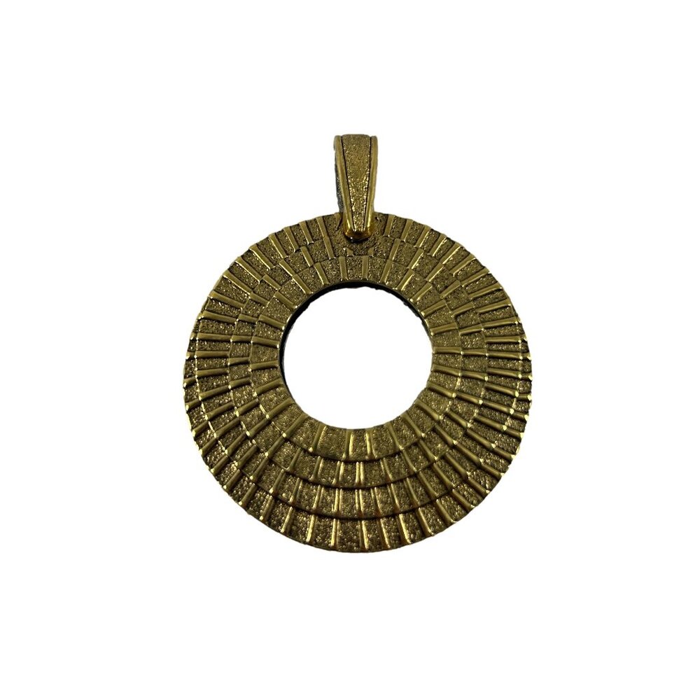 Premier Designs Gold Tone Pendant Round Open Circle Textured Double Sided